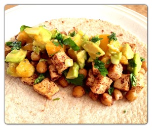Moroccan Spiced Chickpea and Tofu Tacos with Apricot Avocado Salsa