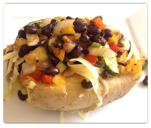 Baked Sweet Potato Loaded with Black Beans and Veggies