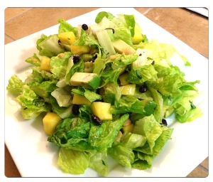 Green Salad with Mango, Avocado, Coconut Black Beans and Coconut Lime Vinaigrette
