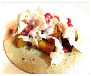 Roasted Butternut Squash Tacos with Pomegranate Slaw